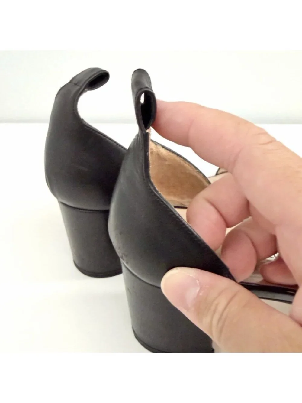 Manolo Blahnik Black Leather Peep Toe Sandal Block Heel Sz 40 / US 10 : NO STRAP